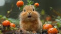 Startled Squirrel Among Oranges