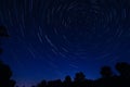 Startrail image, stars in the night sky in a circle due to the rotation of the earth