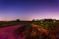 Startrails over a country road at night, in rural York County, P