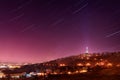 Startrails over Prague. Petrin tower, Czech republic Royalty Free Stock Photo