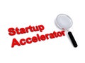 Startup accelerator with magnifying glass on white