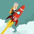 Startup Business. Businessman on a rocket. Flat design business concept illustration.