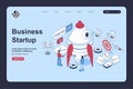 Startup business concept in 3d isometric design for landing page template. People entrepreneurs working in team, creating new Royalty Free Stock Photo