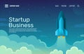 Startup business concept. Business project startup process, with rocket illustration . Can use for web landing page, banner,