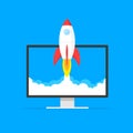 Startup business concept, rocket or rocketship launch, idea of successful business project start up,innovation strategy Royalty Free Stock Photo