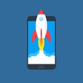 Startup business concept, rocket or rocketship launch, idea of successful business project start up,innovation strategy Royalty Free Stock Photo