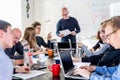 Startup business and entrepreneurship problem solving. Young AI programmers and IT software developers team Royalty Free Stock Photo