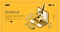 Startup business isometric line vector illustration