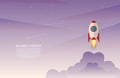 Startup business project, rocket flying above clouds. Vector illustration in flat style Royalty Free Stock Photo