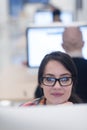 Startup business, woman working on desktop computer Royalty Free Stock Photo