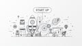 Startup company. Fast-growing business infographic. Horizontal composition template contains Rocket icons, Business planning.