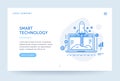Startup company illustration. Web banner. Blue flat line style. Home page concept. UI design mockup.