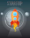 Startup concept. Cosmos with rockets banner vector illustration. Shuttle Launch. Spaceship on planets background. Fast
