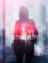 Startup concept with double exposure diagrams blurred background. Abstract Cover Design Vertical Format Royalty Free Stock Photo