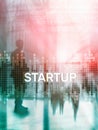 Startup concept with double exposure diagrams blurred background. Abstract Cover Design Vertical Format Royalty Free Stock Photo