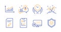 Startup concept, Graph and Safe time icons set. Report document, Idea and Edit document signs. Vector