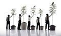 Startup concept, many businessmen grow plants. Generative ai Royalty Free Stock Photo