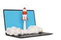 Startup concept with rocket flying out of laptop screen on white Royalty Free Stock Photo