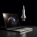 Startup concept with rocket flying out of laptop Royalty Free Stock Photo