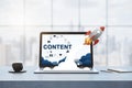 Startup concept with rocket on laptop screen. Royalty Free Stock Photo