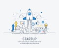 Startup concept with thin line flat modern design