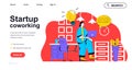 Startup coworking concept for landing page template. Woman works at laptop with creative ideas. Employee in open office people Royalty Free Stock Photo