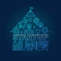 Start-up icons in house shape blue illustration in line style Royalty Free Stock Photo