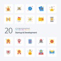 20 Startup And Develepment Flat Color icon Pack like hardware time cell clock money Royalty Free Stock Photo
