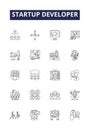 Startup developer line vector icons and signs. developer, software, entrepreneur, coding, tech, founder, launch, venture