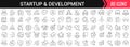 Startup and development linear icons in black. Big UI icons collection in a flat design. Thin outline signs pack. Big set of icons