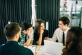 Startup diversity teamwork brainstorming meeting concept. business team coworkers working together at laptop. People working plann Royalty Free Stock Photo