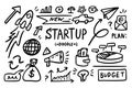 Startup doodle vector set. Sketch outline business strategy icons. Drawing element silhouette Royalty Free Stock Photo