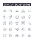 Startup Ecosystems line icons collection. Business Nerks, Entrepreneurial Ecosystems, Innovation Hubs, Corporate