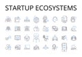 Startup Ecosystems line icons collection. Business Nerks, Entrepreneurial Ecosystems, Innovation Hubs, Corporate