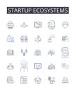 Startup Ecosystems line icons collection. Coexistence, Symbiosis, Cooperation, Win-win, Collaboration, Partnership