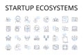 Startup Ecosystems line icons collection. Business Nerks, Entrepreneurial Ecosystems, Innovation Hubs, Corporate