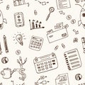 Startup elements hand drawn doodle seamless pattern. Sketches. Vector illustration for design and packages product
