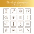 Startup elements hand drawn doodle set. Sketches. Vector illustration for design and packages product. Symbol collection Royalty Free Stock Photo