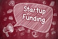 Startup Funding - Hand Drawn Illustration on Red Chalkboard.