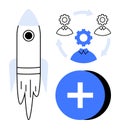 Startup Growth Concept with Rocket, Teamwork, and Development Symbols Royalty Free Stock Photo