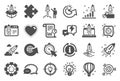 Startup icons. Set of Launch Project, Business report and Target. Vector