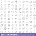 100 startup icons set, outline style Royalty Free Stock Photo