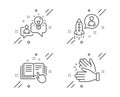 Startup, Idea and Technical documentation icons set. Clapping hands sign. Developer, Solution, Manual. Clap. Vector