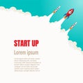 Startup illustration concept. Three rockets in the sky. Flat sty