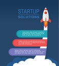 Startup infographic with space rocket launch