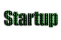 Startup. The inscription has a texture of the photography, which depicts the green glitch symbols