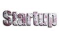 Startup. The inscription has a texture of the photography, which depicts a lot of 500 euro money bills