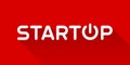 StartUp inscription on red background. Vector design