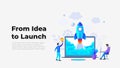 Startup Launch Illustration, From Idea to Product Concept, Business Development Vector Illustration, Creative Process and Royalty Free Stock Photo