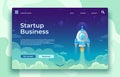 Startup launch landing page. Rocket launch, easy business start and futuristic space travel vector concept illustration Royalty Free Stock Photo